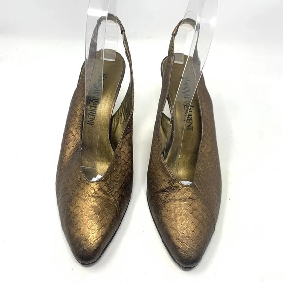 Yves Saint Laurent YSL Crocodile Slingback Heel Bronze Gold Size US 8.5 - Picture 4 of 12